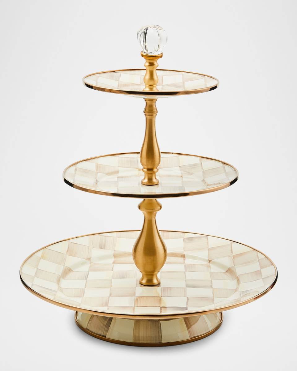 Mocha Check Three-Tier Sweet Stand